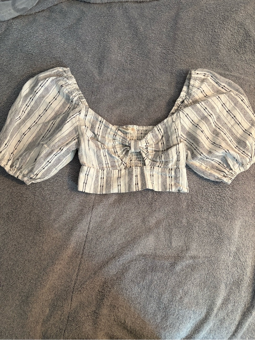 Altar’d State Dramatic Puff Sleeve Crop Top Small Striped Eave Eave 100% Cotton